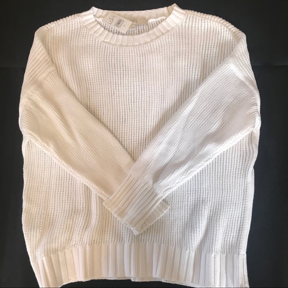 Loft Soft Knit Elliptical Hem White Sweater M - Picture 8 of 10